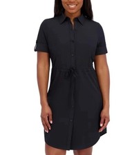 Halston Womens Black Button-Down Shirt Dress With Drawstring Waist Size M