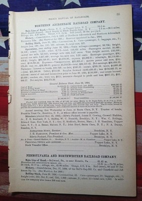 ~1895 Antique Railway Report NORTHERN ADIRONDACK RAILROAD Moira Tupper Lake NY
