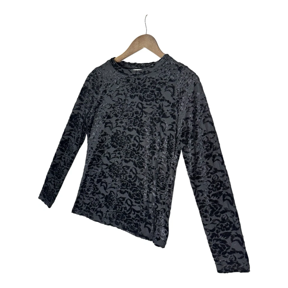 Top WHBM Whimsigoth Terciopelo Burnout S Negro Transparente Manga Larga Oscuro Cottagecore Foto 3 de 4