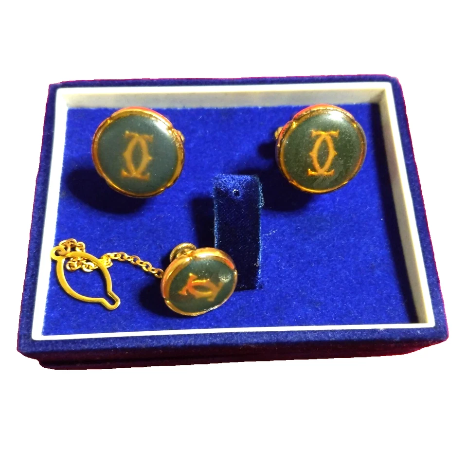 JUEGO DE GEMELOS CARTIER DE COLECCIÓN TIE TAC 2C OVALADOS ORO VERDE JOYERÍA PARA HOMBRE USADO Foto 2 de 4