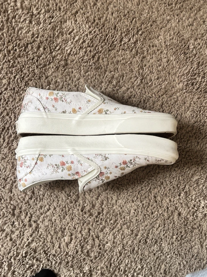 Vans Blanco Crema Rosa Rosas Flor Sin Cordones Mujer Talla 6 Foto 3 de 4