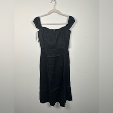 NWT Reformation Black Linen Dress in Black Size 6 Cap Sleeve High Slit