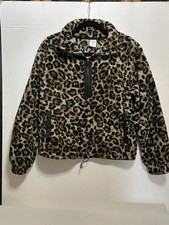 No Boundaries Women  s Thick Fuzzy Brown Animal Print Top/Jacket w/Zipper Front M