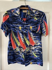 Vintage 1950's Mens Juniors McGregor "Prep" Rayon Hawaiian Shirt Sailboats Small