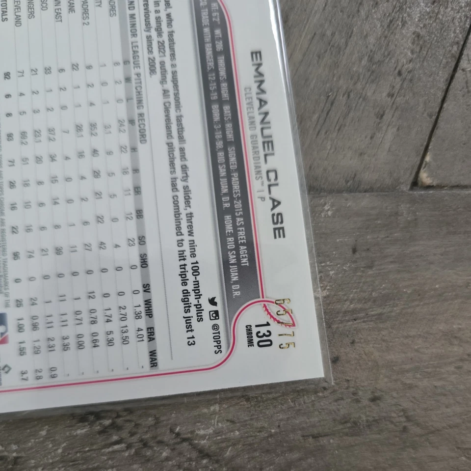 2022 Topps Chrome Lite Emmanuel Clase Blue/Yellow Sonic Refractor /75 - Image 2 of 2