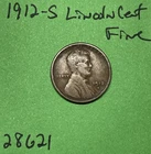 1912-S Lincoln Wheat Cent / Penny 1c Fine US Coin