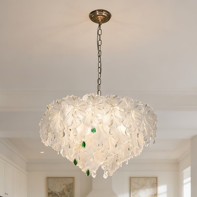 Creative 4-layer Lotus Leaf Crystal Glass Pendant Lamp,adjustable,3Color Dimming
