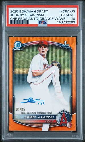 2025 Bowman Draft Orange WAVE Refractor #1/25 Johnny Slawinski 🔥💎 PSA 10 Pop 1