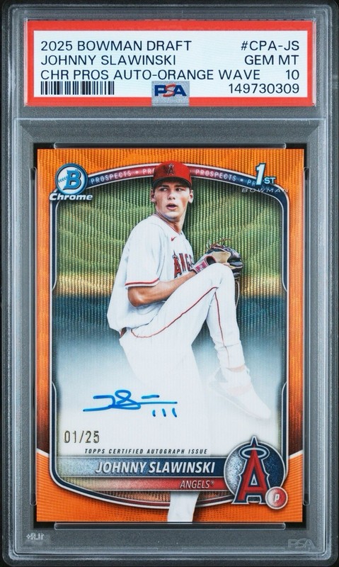 2025 Bowman Draft Orange WAVE Refractor #1/25 Johnny Slawinski 🔥💎 PSA 10 Pop 1