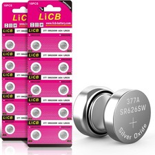 LiCB 20 Pack SR626SW 377 626 Watch Battery 1.5V 20 Count (Pack of 1), Silver