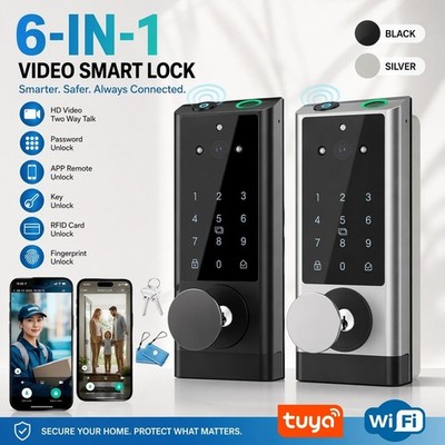 Video Smart Lock with Camera&Doorbell Fingerprint Wi-Fi Keyless Entry Door Lock