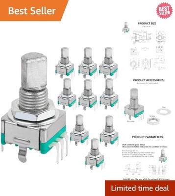 10 Pcs EC11 Rotary Encoders - Digital Potentiometers with Momentary Switch 15MM