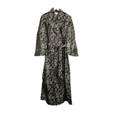 New Authentic Japanese 100 Silk Kimono Robe Black Spring Garden Pavillion Sz L