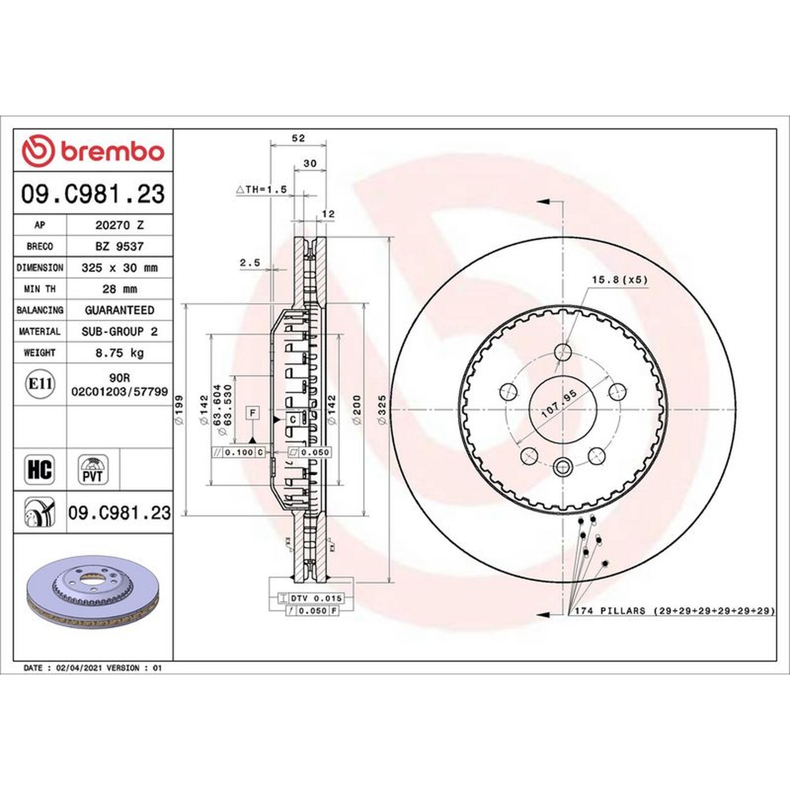 Brembo Prime Line Lightweight Two-Piece Brake Disc - 09.C981.23 Fits Land Rover