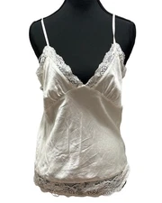 Lilysilk Women’s White Cream Silk Lace Trim Camisole Tank Top
