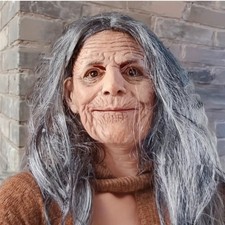 Halloween scary long hair witch old man mask