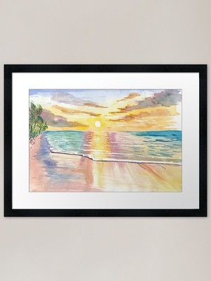 Tropical Sunset in Quiet Bay in Haw Framed Wall Art Poster Canvas Print Picture