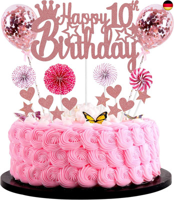 Happy 10th Birthday Tortendeko mädchen 10. Geburtstag Hello 10 Cake Topper 