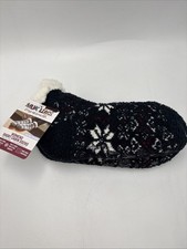 NWT MukLuks Women's 1 Pair Black Print Short Cabin Socks OS Fit 6-10 Shoe Size
