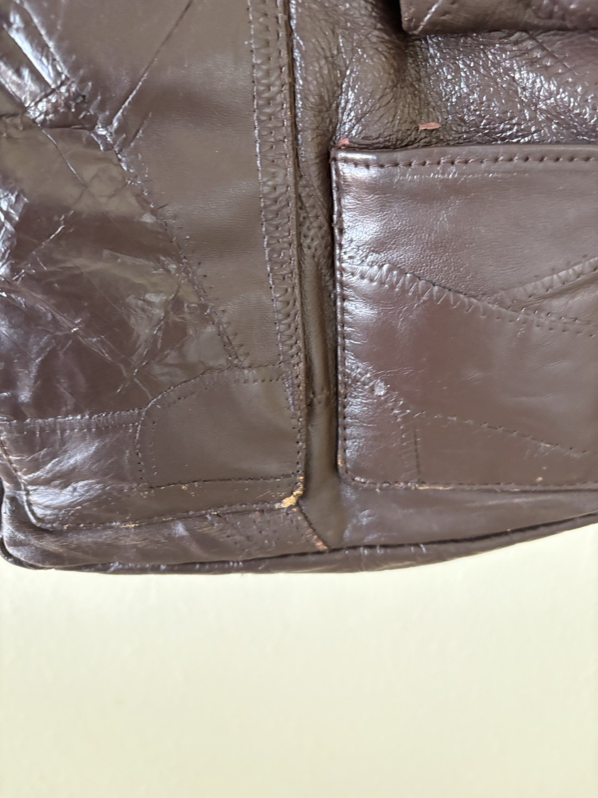 Vintage Dark Brown Patchwork Lambskin Leather Hob… - image 2