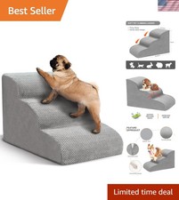 Dog Stairs for Small Dogs, 3 Tiers High Density Foam Dog Ramp, Extra Wide Non...