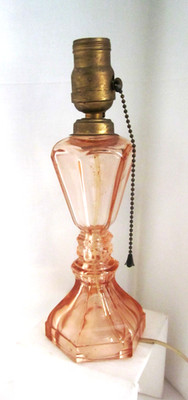 Depression Era Pink Glass Electric Lamp Base Glass Part is 8'' x 3 1/2''