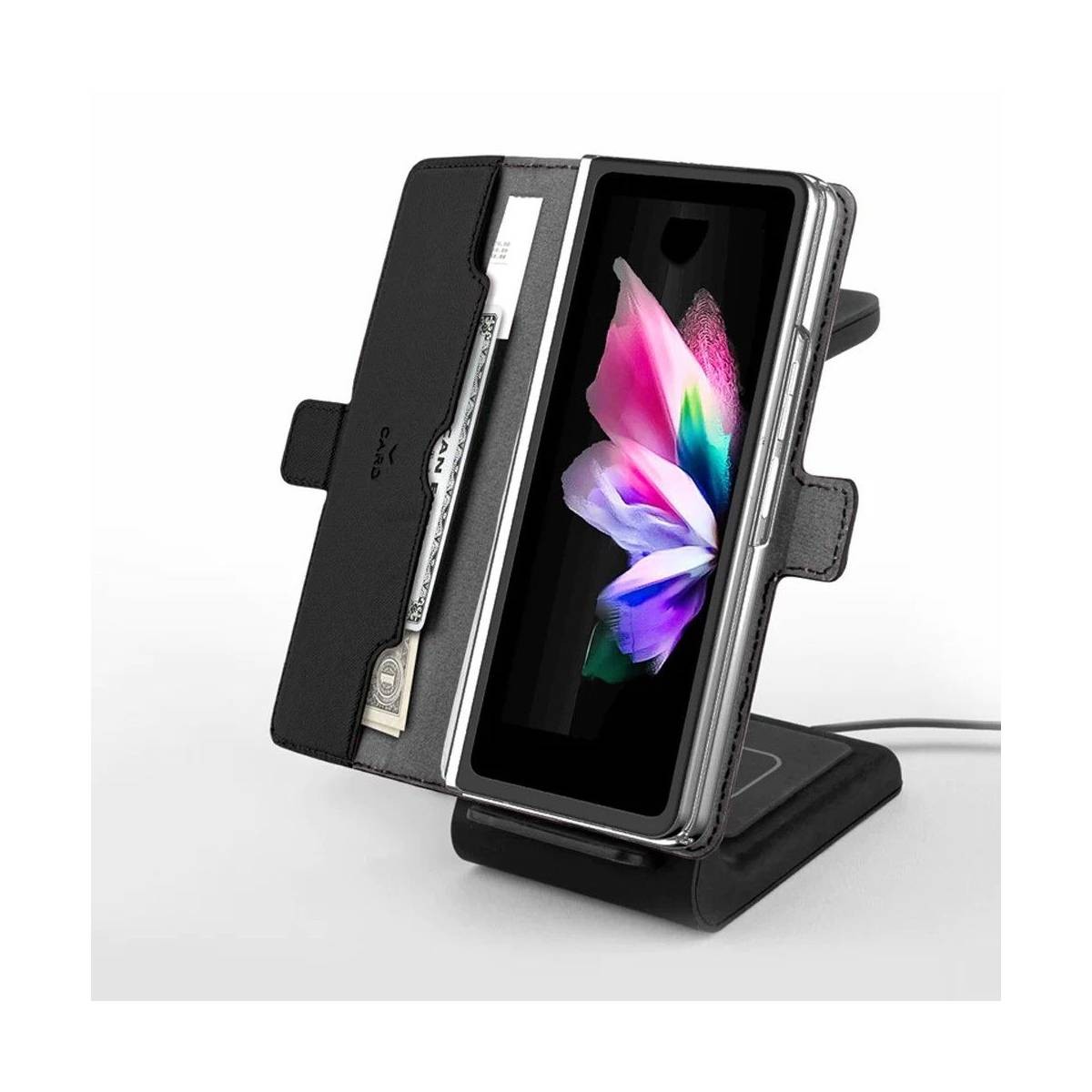 Coque Folio Magnétique Mercury pour Galaxy Z Fold 6 en Cuir Noir avec Porte-Ticket - 3