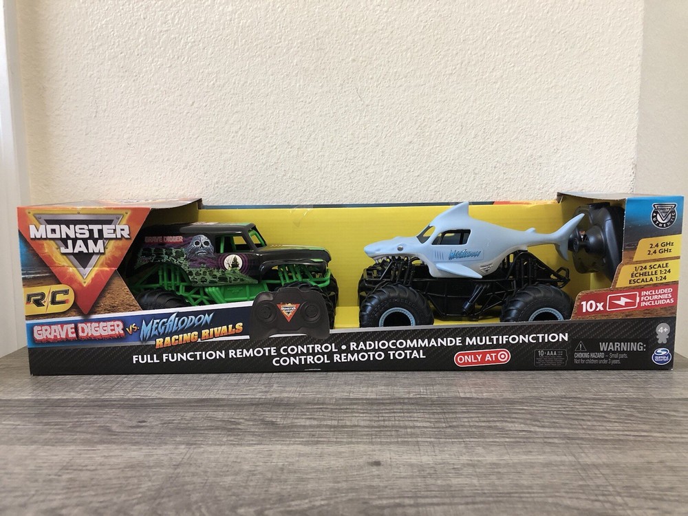 Monster Jam Grave Digger vs Megalodon RC Battle Trucks  