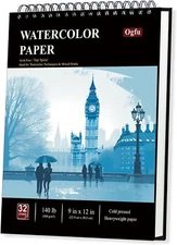 9"X12" Watercolor Sketchbook, 32 Sheets Watercolor Notebook, 140 Lb / 300 GSM Wa