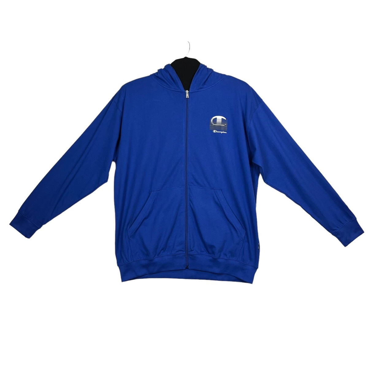 Champion Mens Full Zip Jersey Hoodie Size 2XL Royal Blue Middleweight  100%Cotton