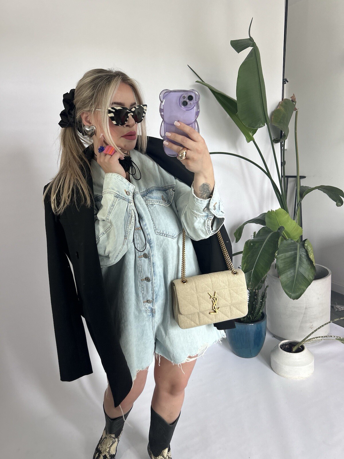 SAINT LAURENT Ysl Linen Borsa Beige con Catena Oro