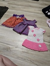 Vintage Handmade 3-12 Months 3 Baby Dress Lot Knitted Vintage Crochet Lace