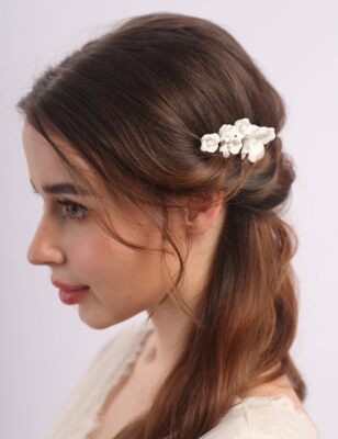 Silver Small Flowers Wedding Hair Side Comb White Flowers Bridal Hair Piece