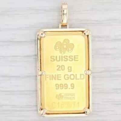 2Ct Real Moissanite Fortuna Swiss Gold Bar Pendant 14K Yellow Gold Plated Silver