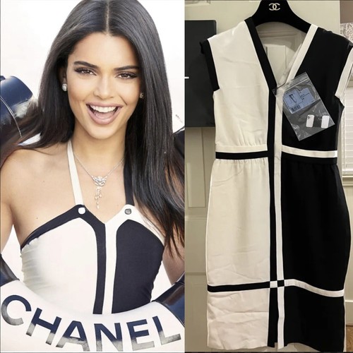 Robe midi 5,5K neuve Chanel 2012 noire blanche 34 36 38 2 4 6 haut Colorblock S M - Photo 1 sur 21