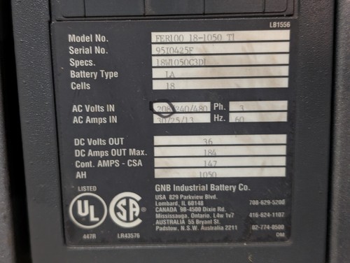 GNB FER100 18-1050 T1 Battery Charger 3 Ph, 208 ACV, 36 DCV, 184 DCAmp, 60 Hz - Afbeelding 3 van 12