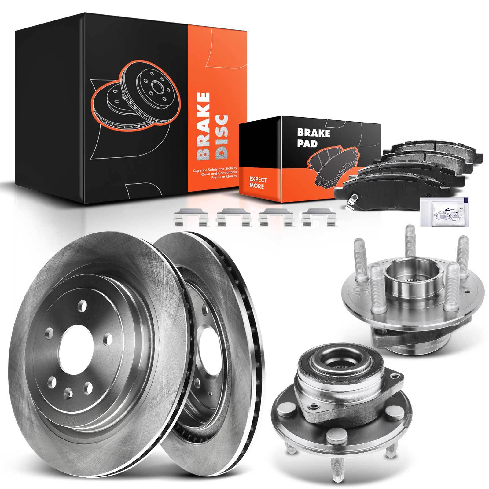 Rear Brake Rotors & Ceramic Pads + Wheel Hub for Cadillac CTS 0814 RPO