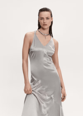 navy blue dress for baby girl Mango + Asymmetrical Satin Dress