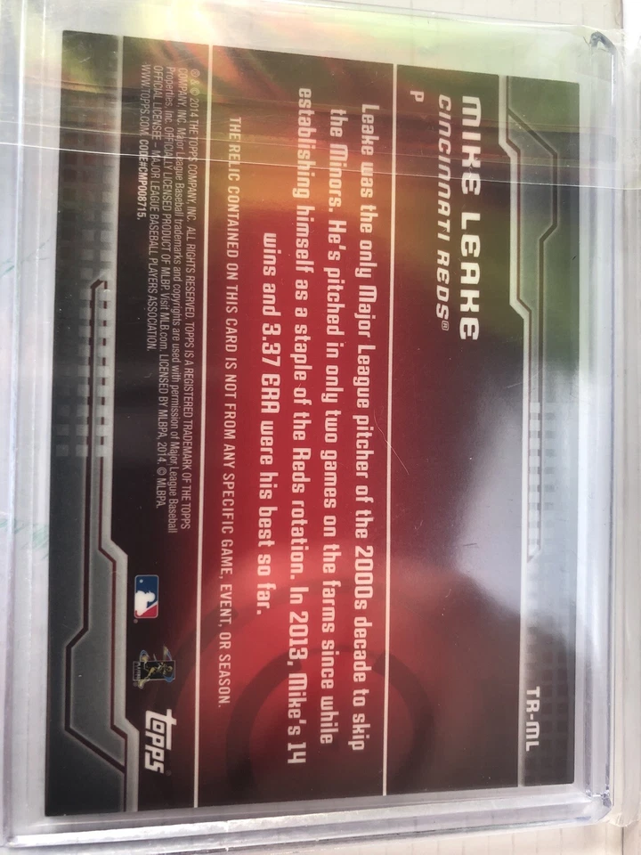 2014 Topps Topps Relic #tr-ml Mike Leake  - Image 2 of 2