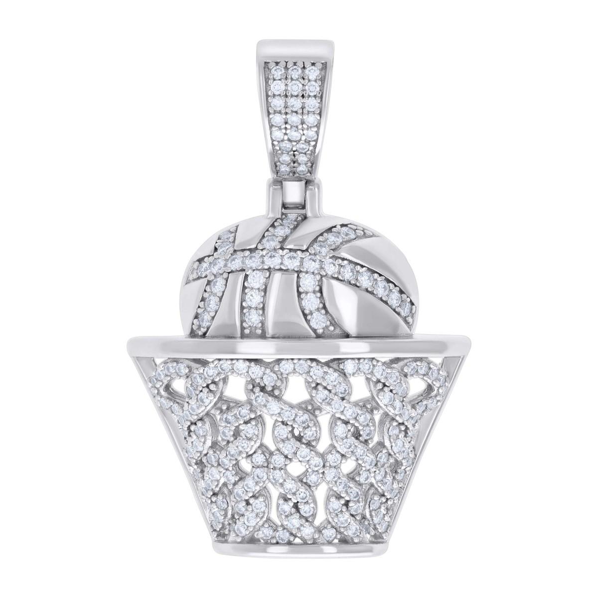 925 Sterling Silver Moissanite Basketball Hoop Pendant Men's Charm 