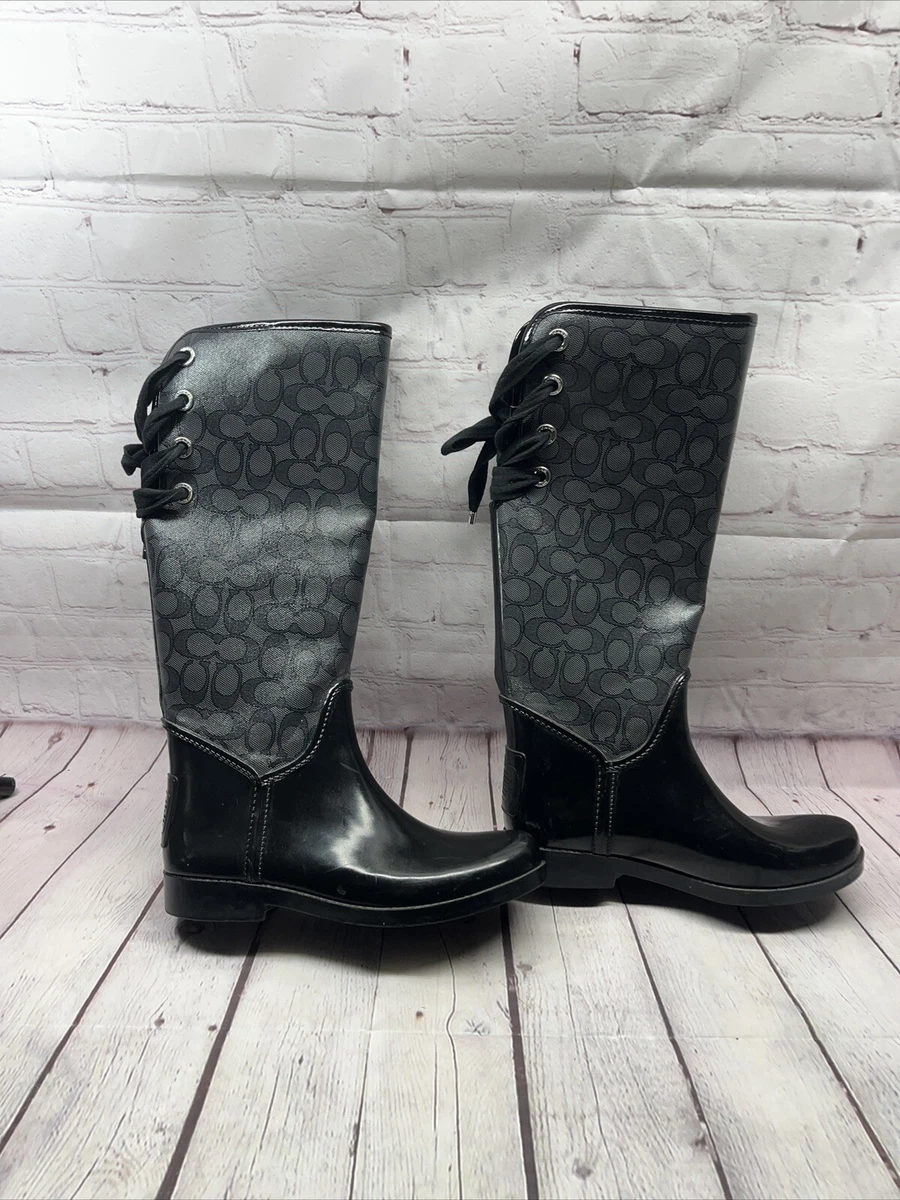 coach monogram rain boots womens 8 B black lace back eBay