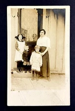 1910s Poor Family Mother Daughter Son Children Portrait RPPC VTG Postcard