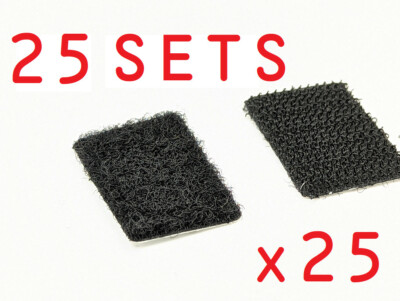 Hook and Loop Strip Square Adhesive Sticky Back Fastener BLACK 25 Sets