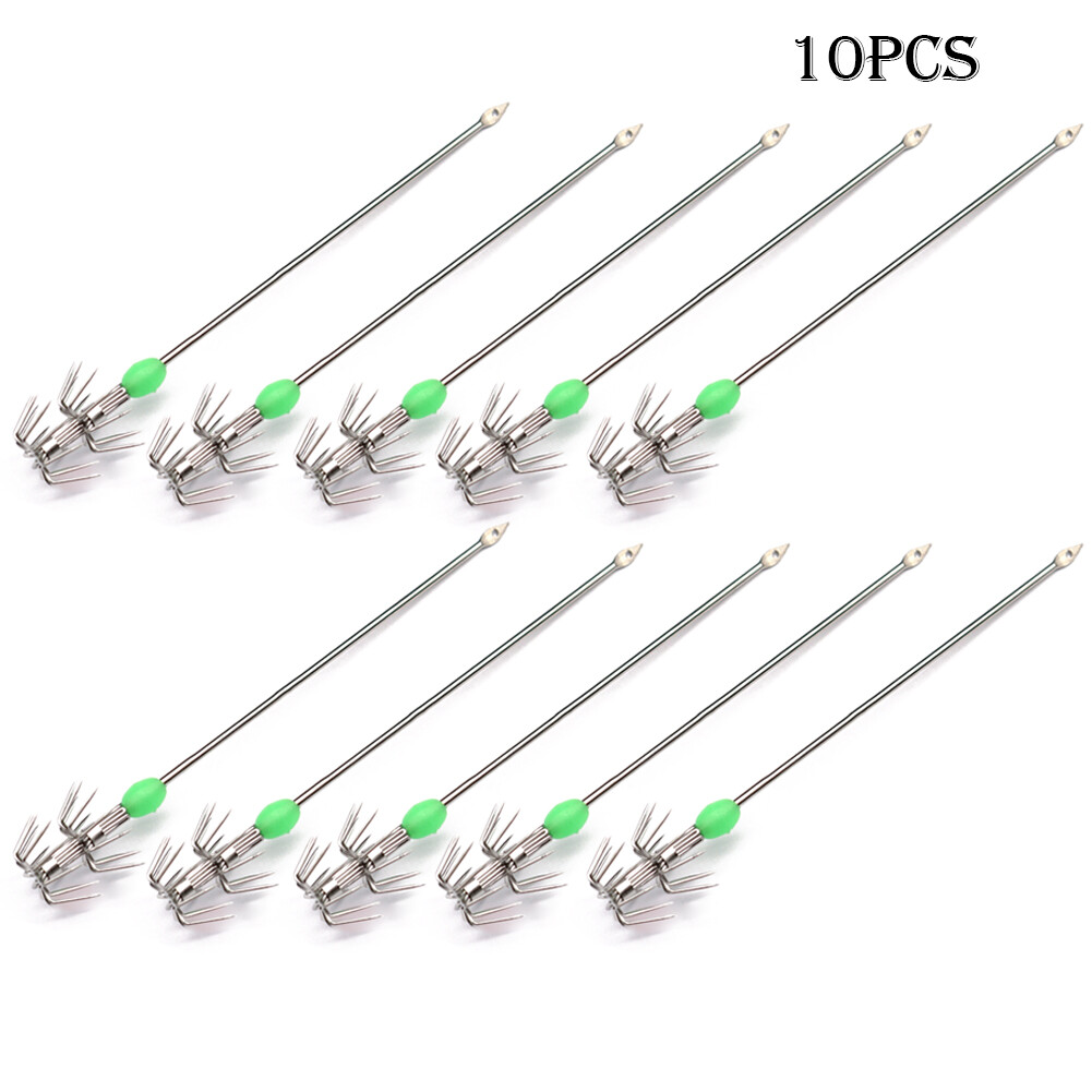 5-Hook Squid Catcher Set - 4 Pack With Sharp Hooks & Glow Beads For Night Fishing