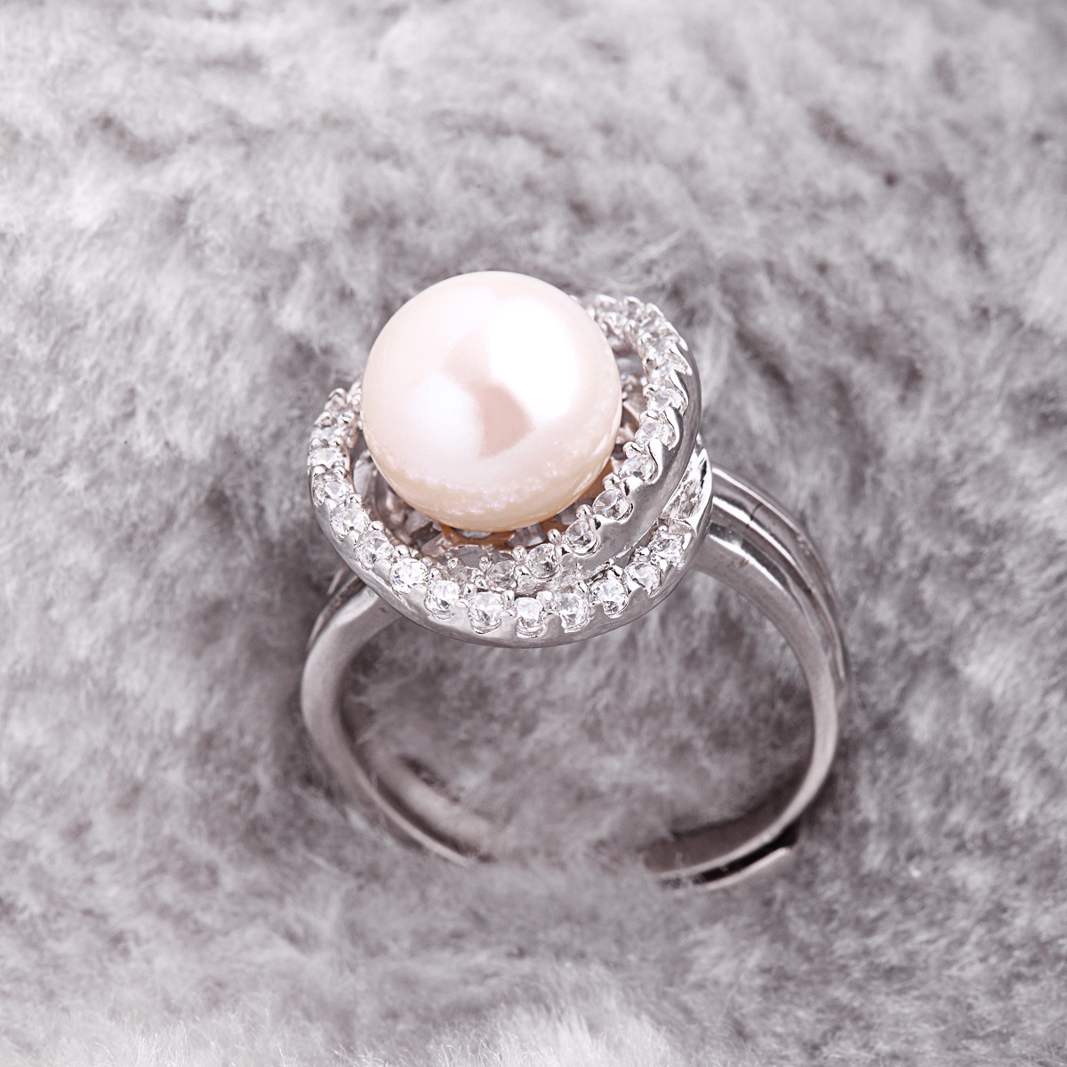 Bague en perles de culture véritables éclat zirconium finition plaqué argent blanc