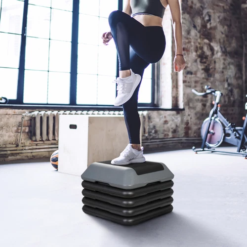 Adjustable Aerobic Step Platform Non-slip with 4 Risers Home Gym Grey/Green - Picture 6 of 21