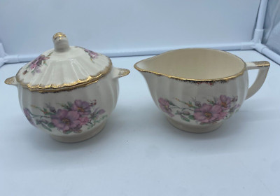 Limoges USA Wild Rose 22K Gold Trim - CREAMER & LIDDED SUGAR BOWL SET    J12