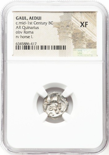 NGC XF GAUL AEDUI Antica Francia 50 a.C., Celti Celtici Quinario Moneta Argento Cavallo - Foto 3 di 5