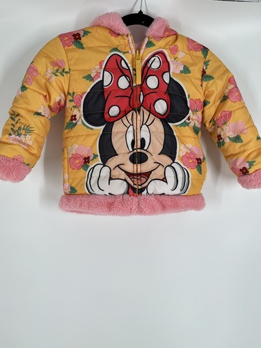 DISNEY JUNIOR MINNIE MOUSE reversible hooded jacket size 4T yellow/pink floral - Picture 3 of 14
