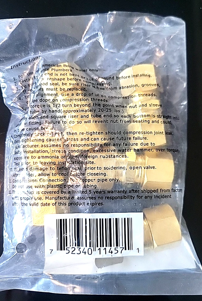 Brass Compression Union 1/2" x 1/2" (5 Pack) - Part# 546961 - Fast Shipping! - Image 3 of 4